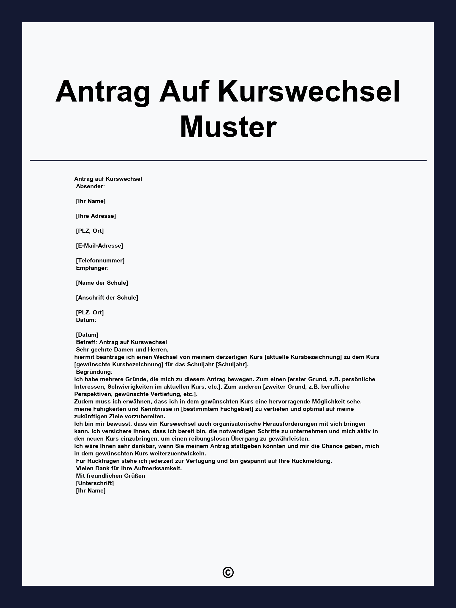 Antrag Auf Kurswechsel Muster