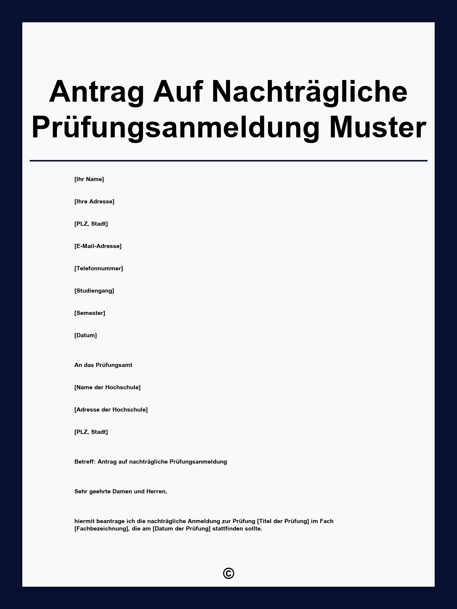 Antrag Auf Nachträgliche Prüfungsanmeldung Muster