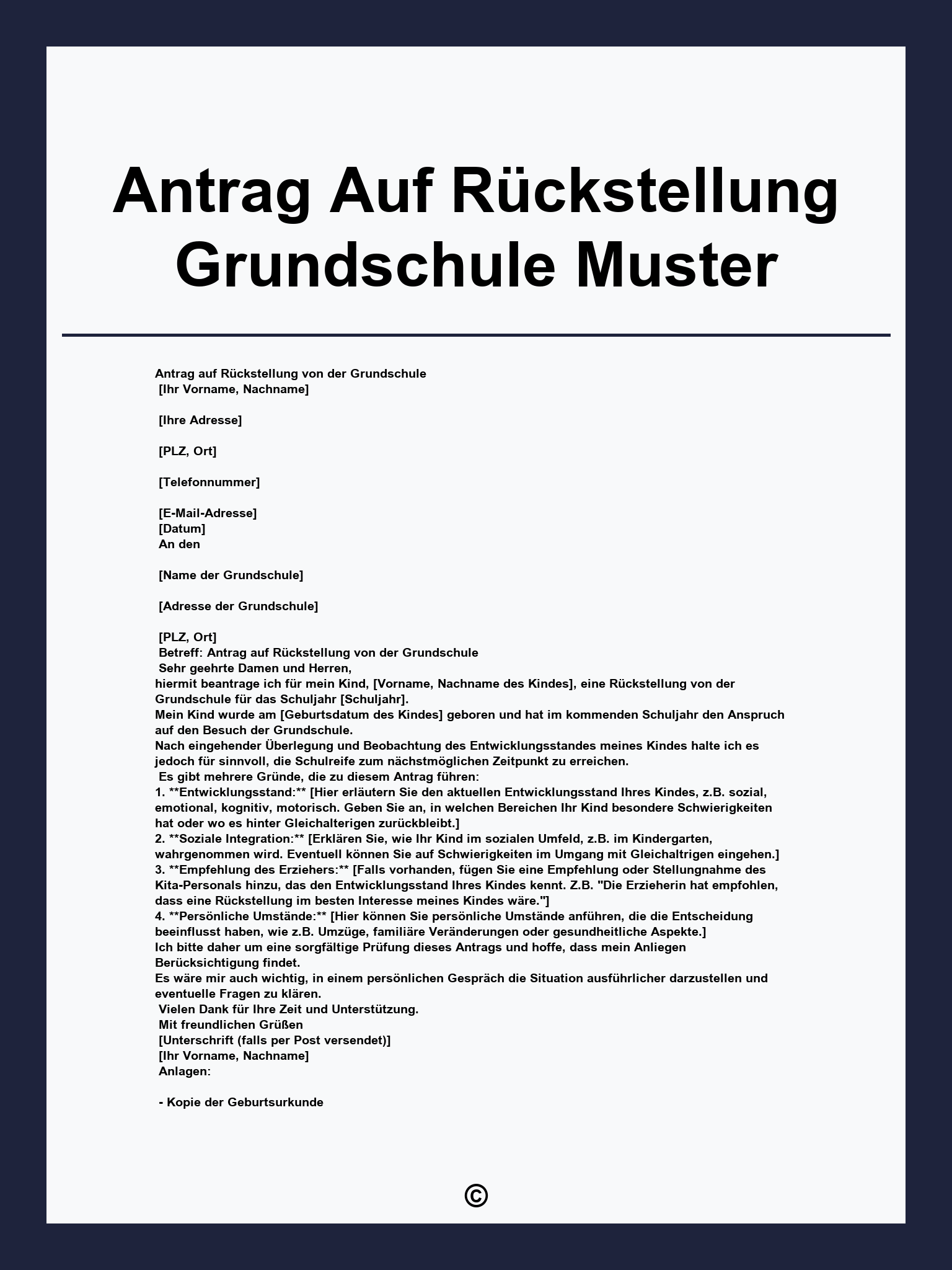 Antrag Auf Rückstellung Grundschule Muster