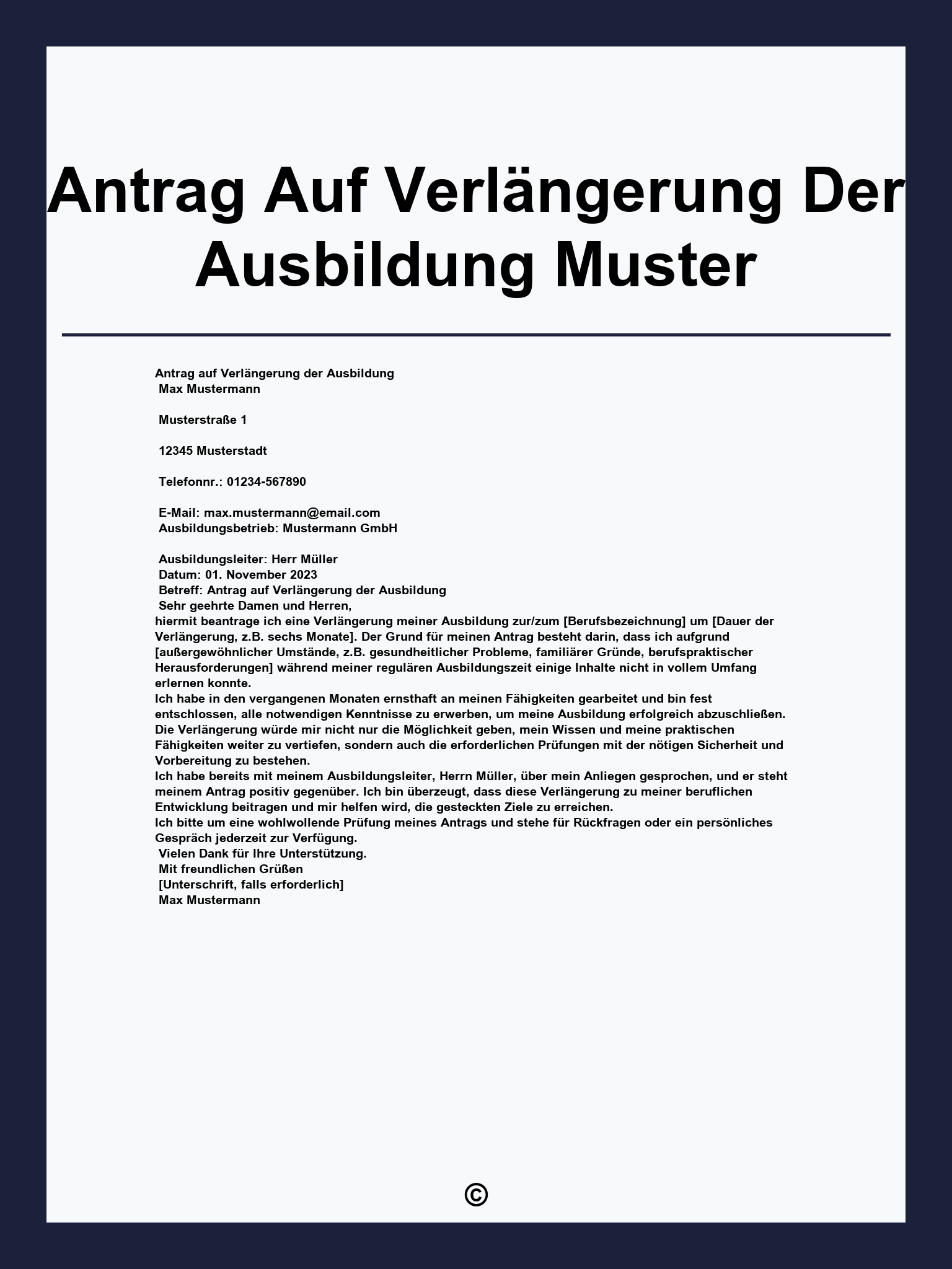Antrag Auf Verlängerung Der Ausbildung Muster