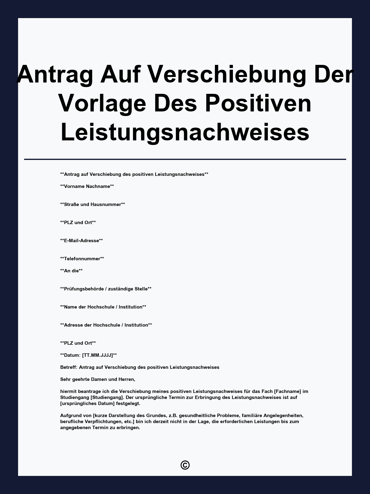 Antrag Auf Verschiebung Der Vorlage Des Positiven Leistungsnachweises
