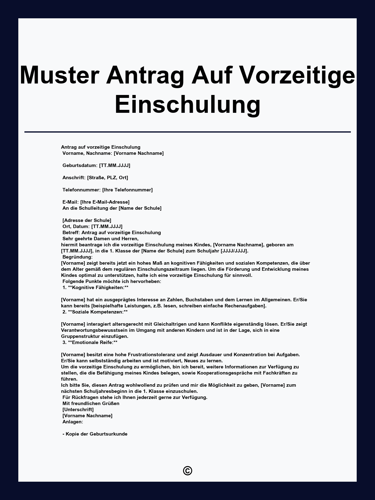 Muster Antrag Auf Vorzeitige Einschulung