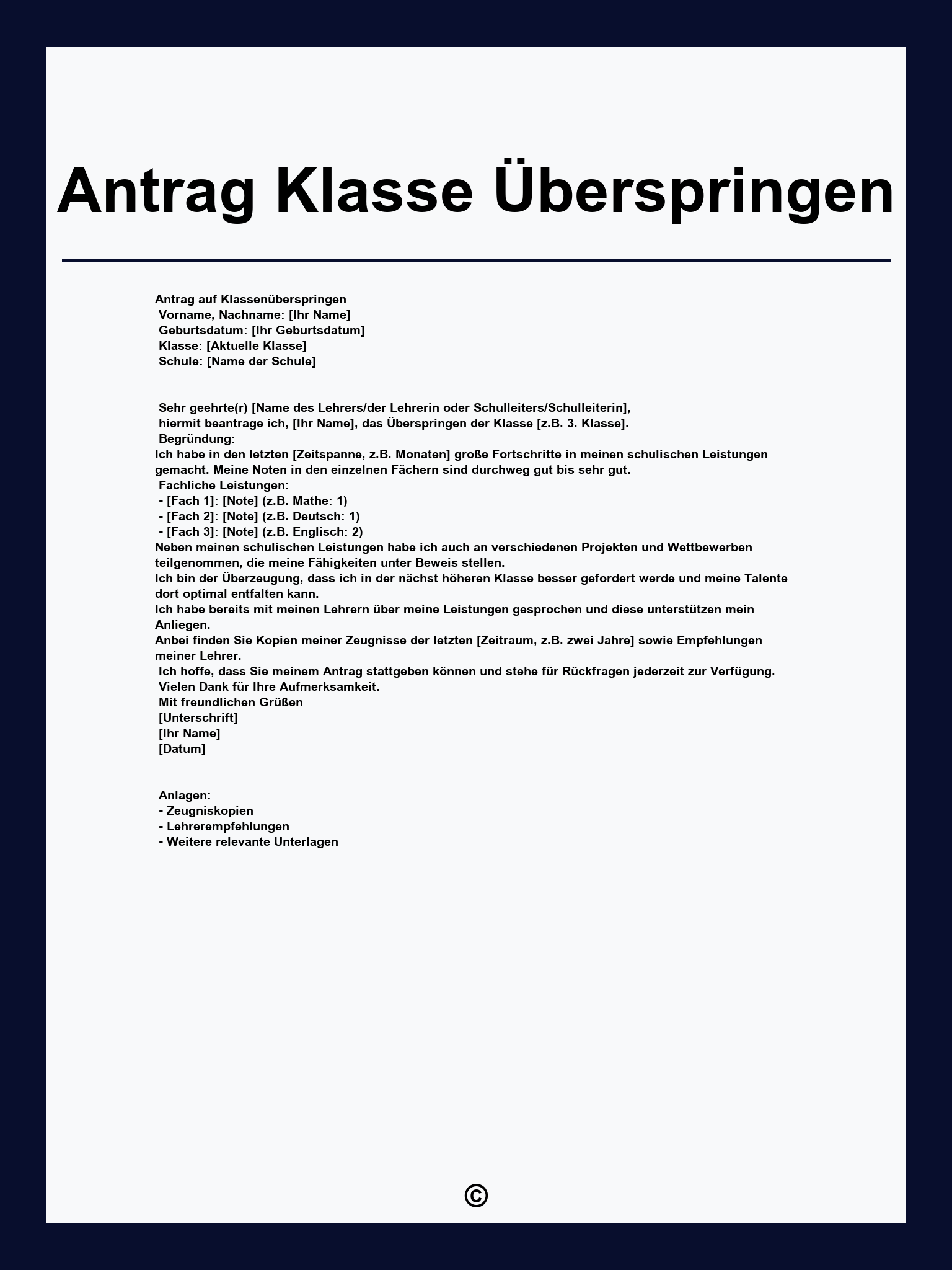 Antrag Klasse Überspringen