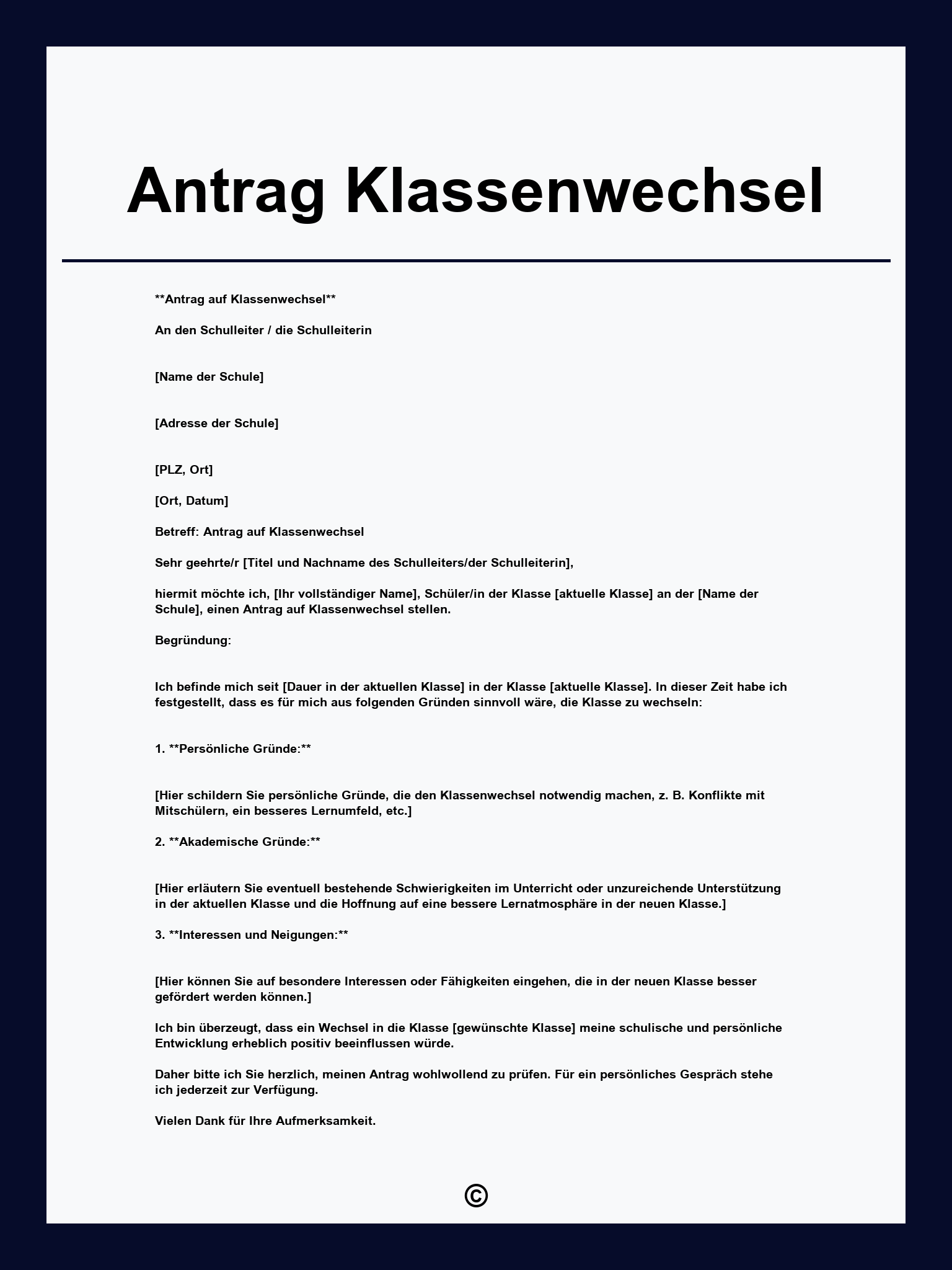 Antrag Klassenwechsel