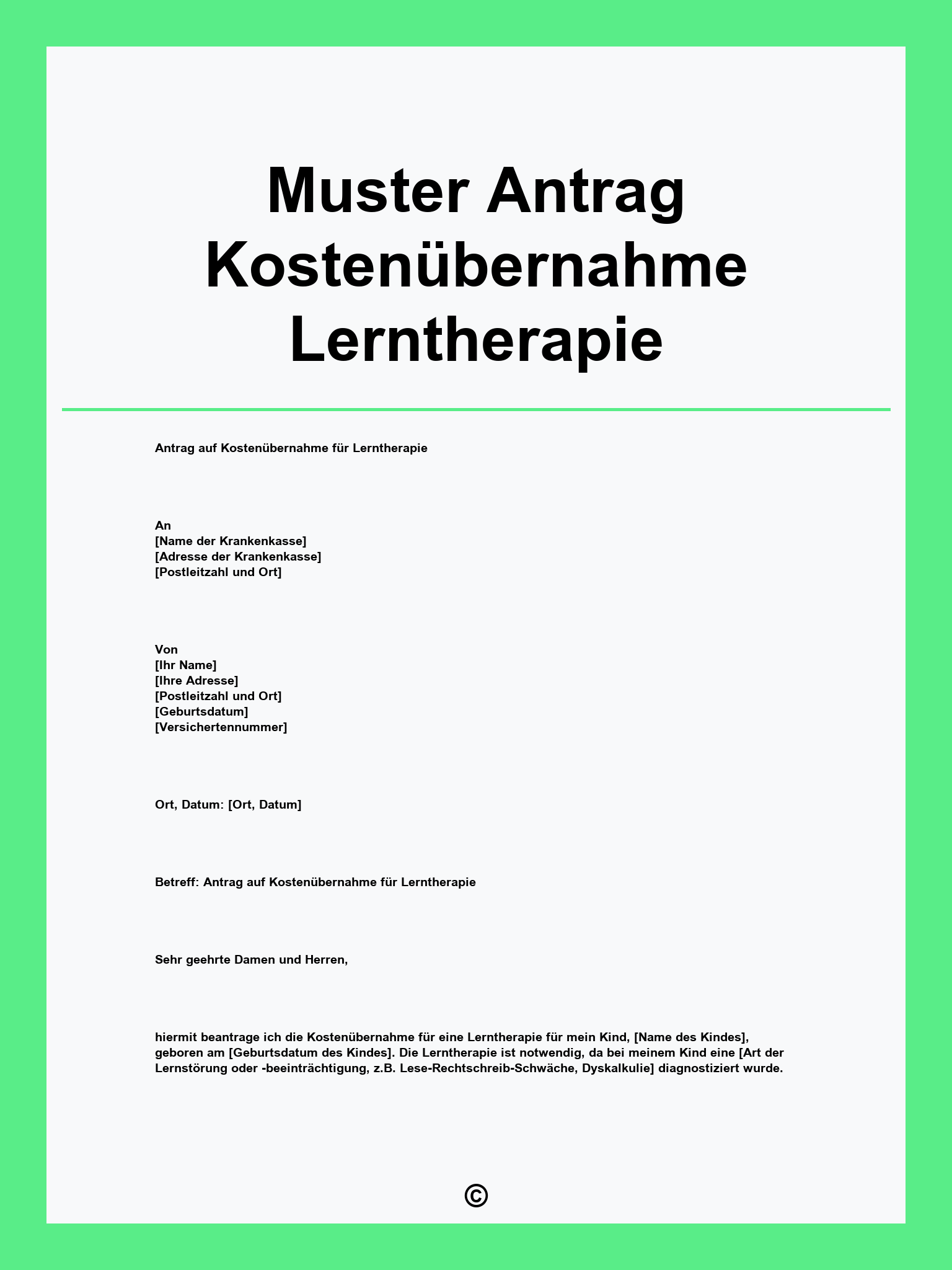 Muster Antrag Kostenübernahme Lerntherapie