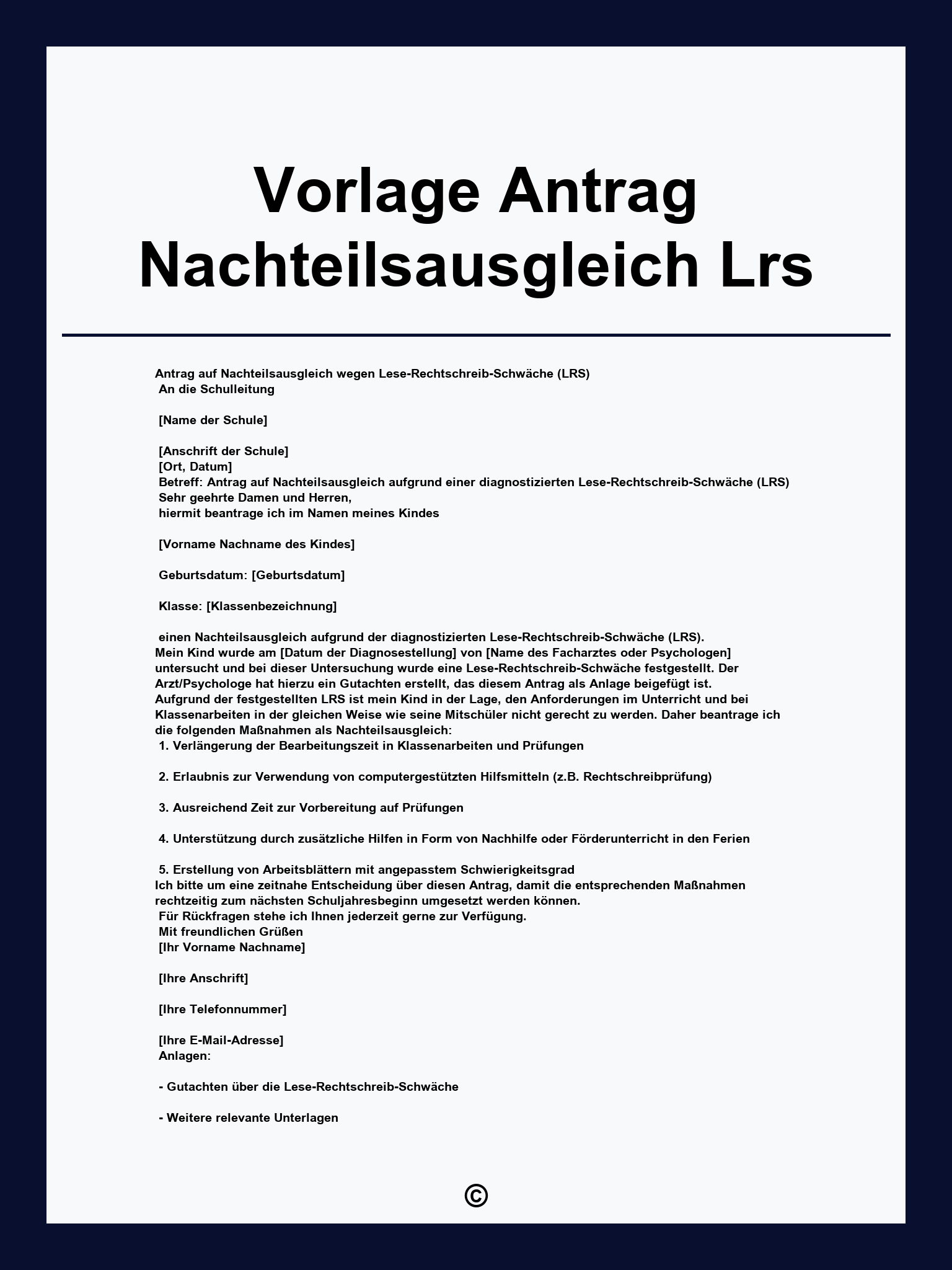 Vorlage Antrag Nachteilsausgleich Lrs