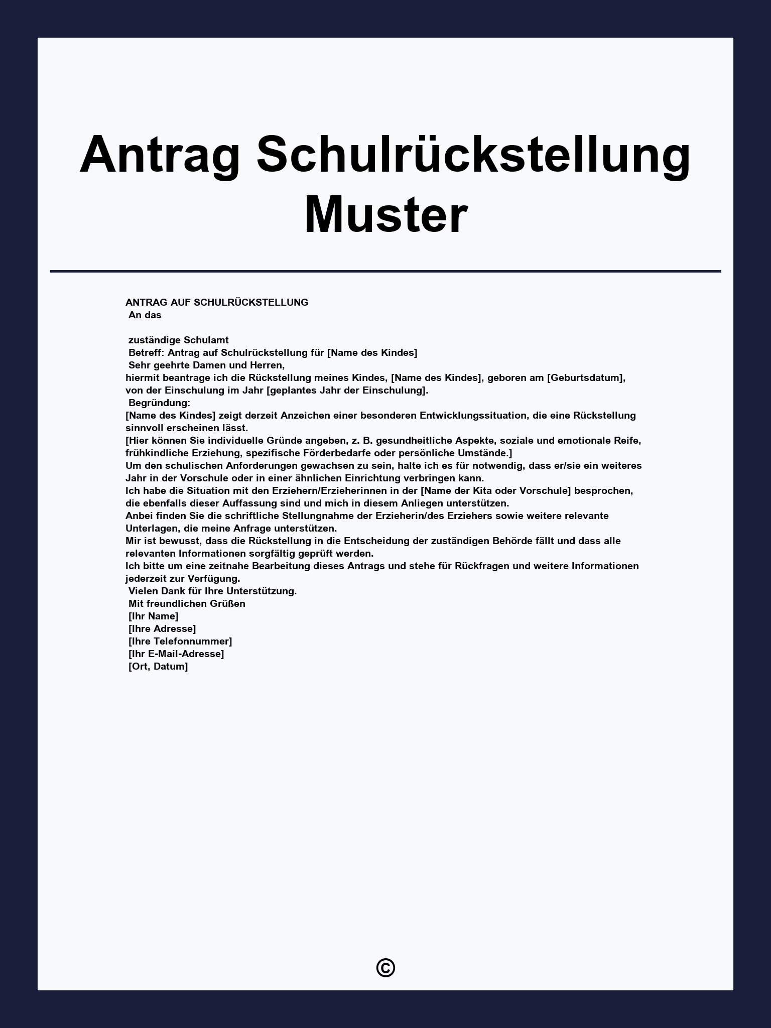 Antrag Schulrückstellung Muster