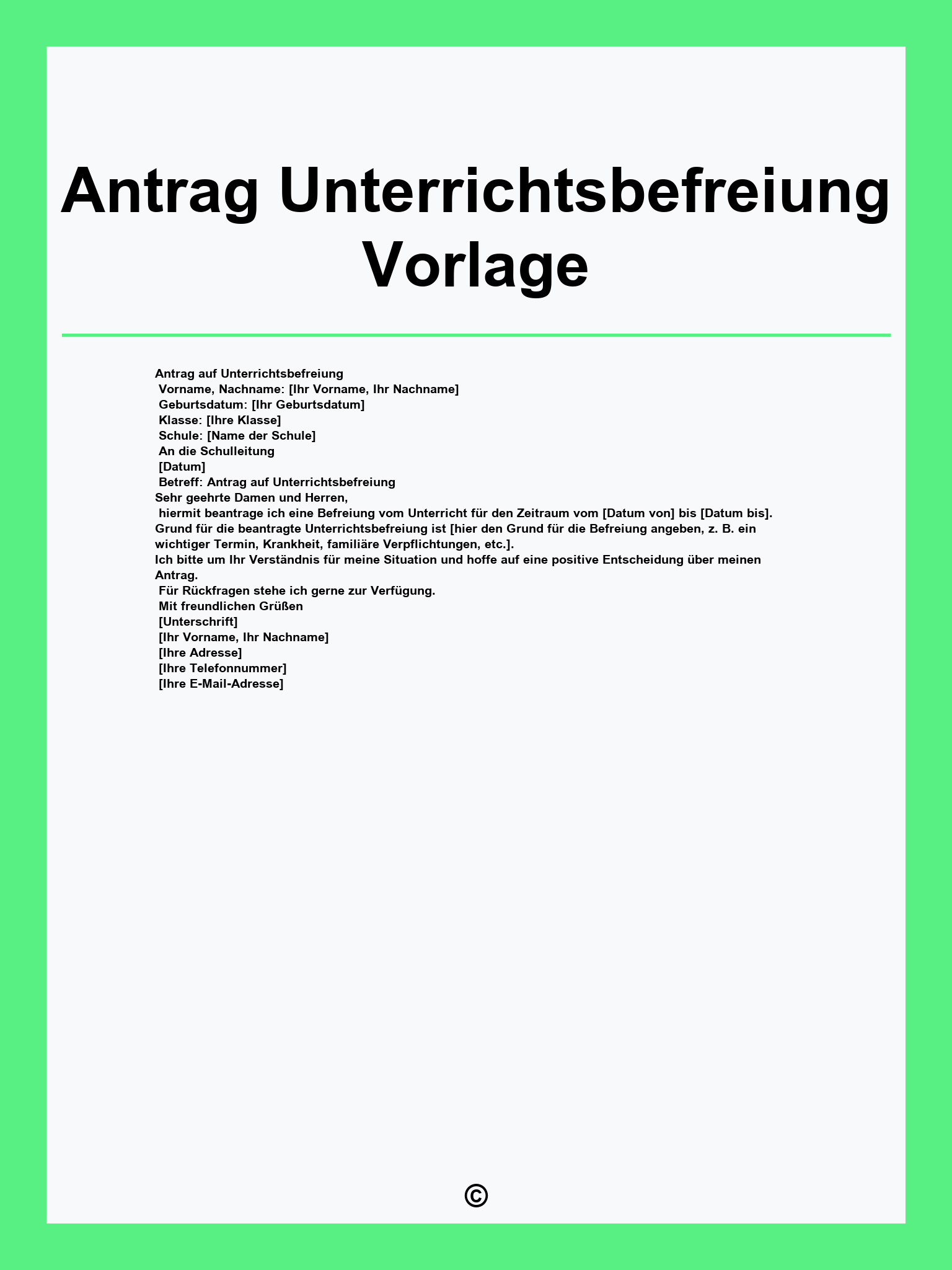 Antrag Unterrichtsbefreiung Vorlage