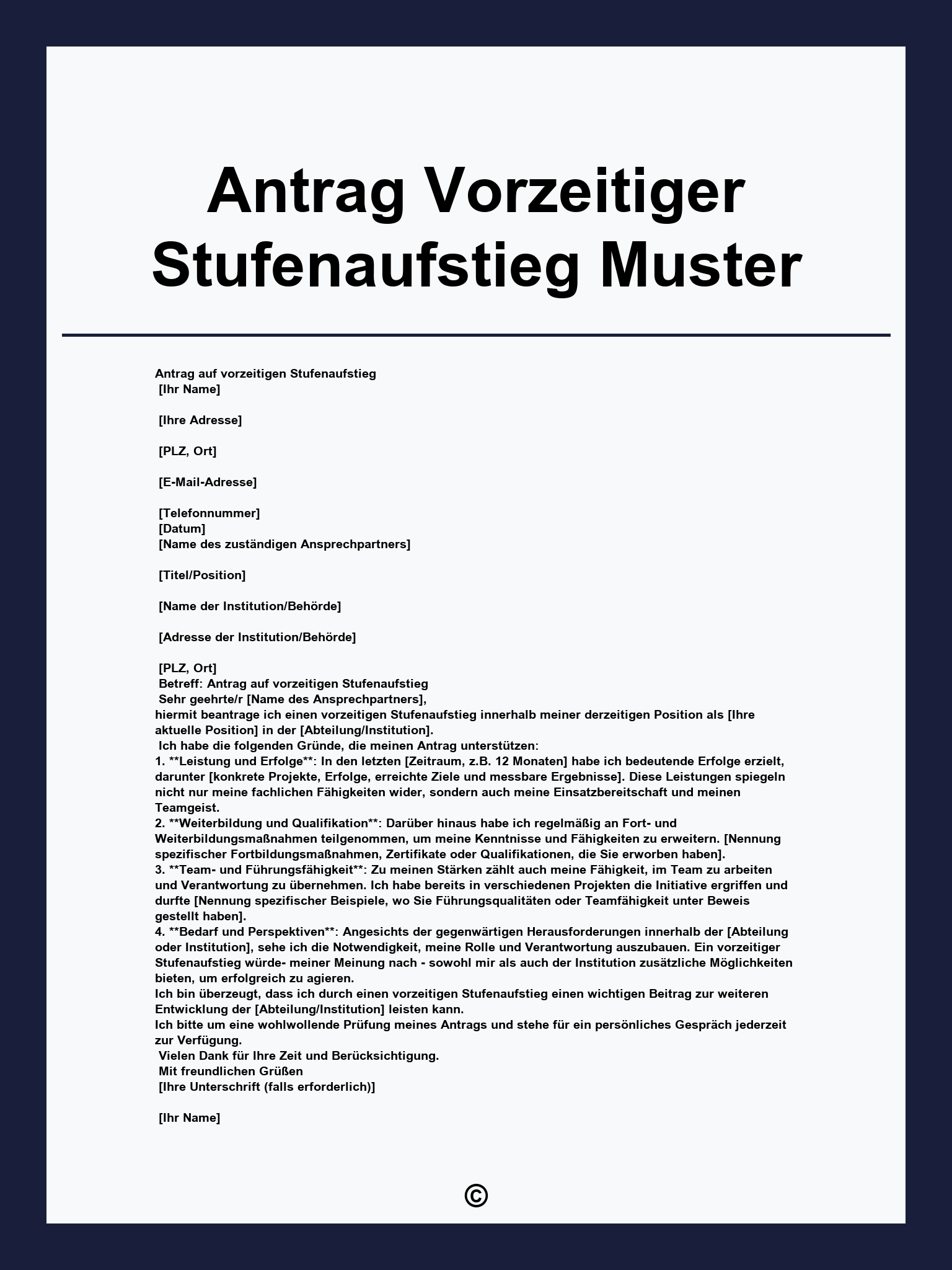 Antrag Vorzeitiger Stufenaufstieg Muster