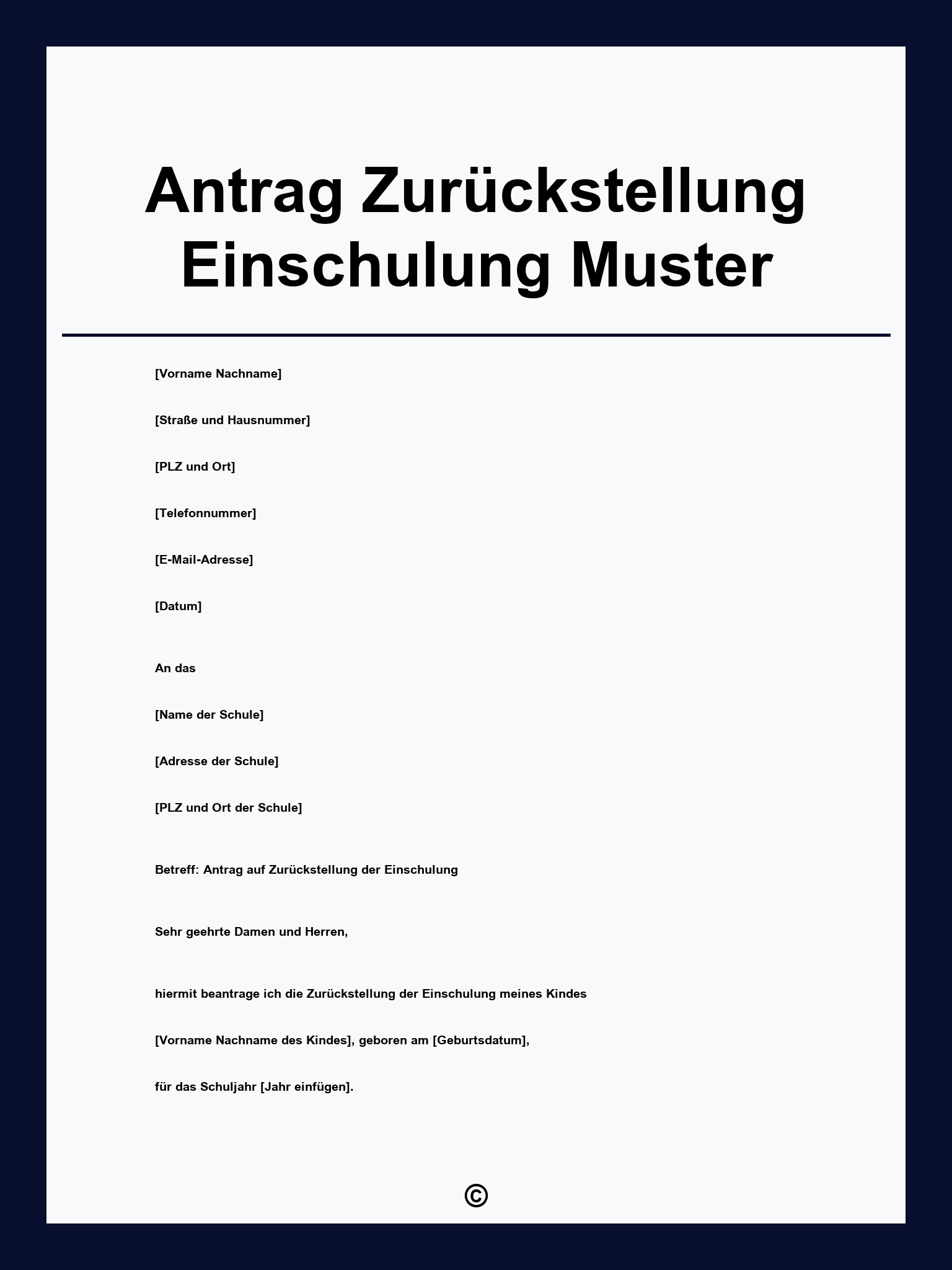 Antrag Zurückstellung Einschulung Muster