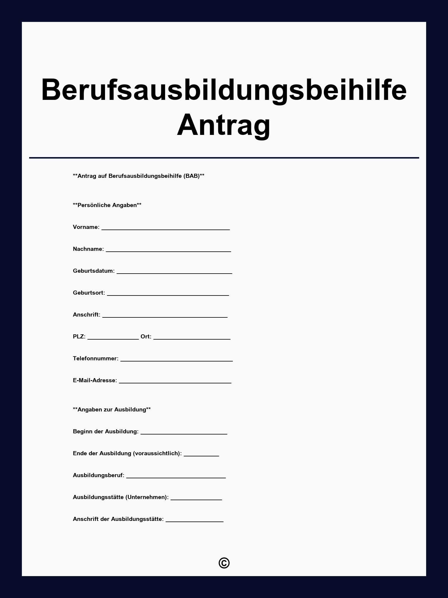 Berufsausbildungsbeihilfe Antrag
