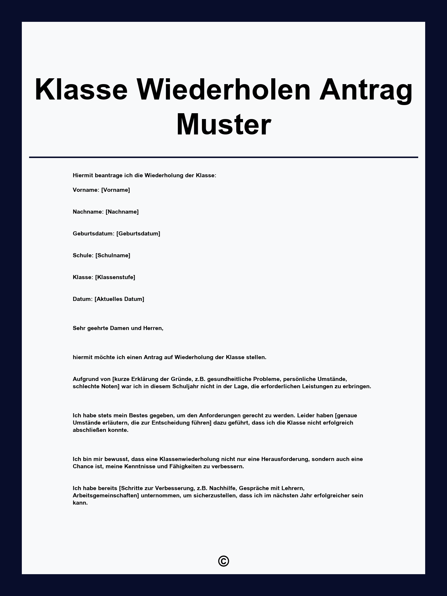 Klasse Wiederholen Antrag Muster