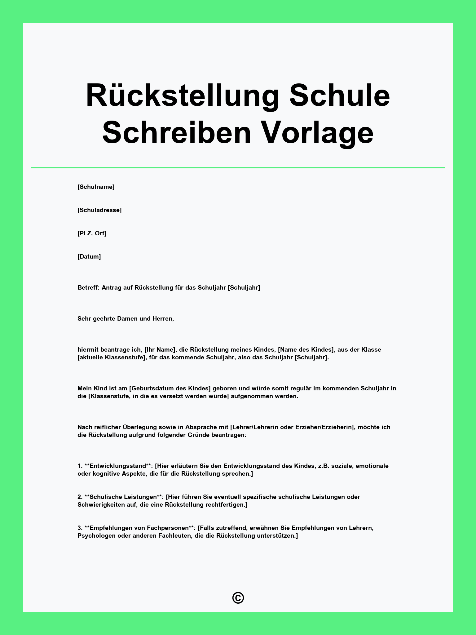 Rückstellung Schule Schreiben Vorlage