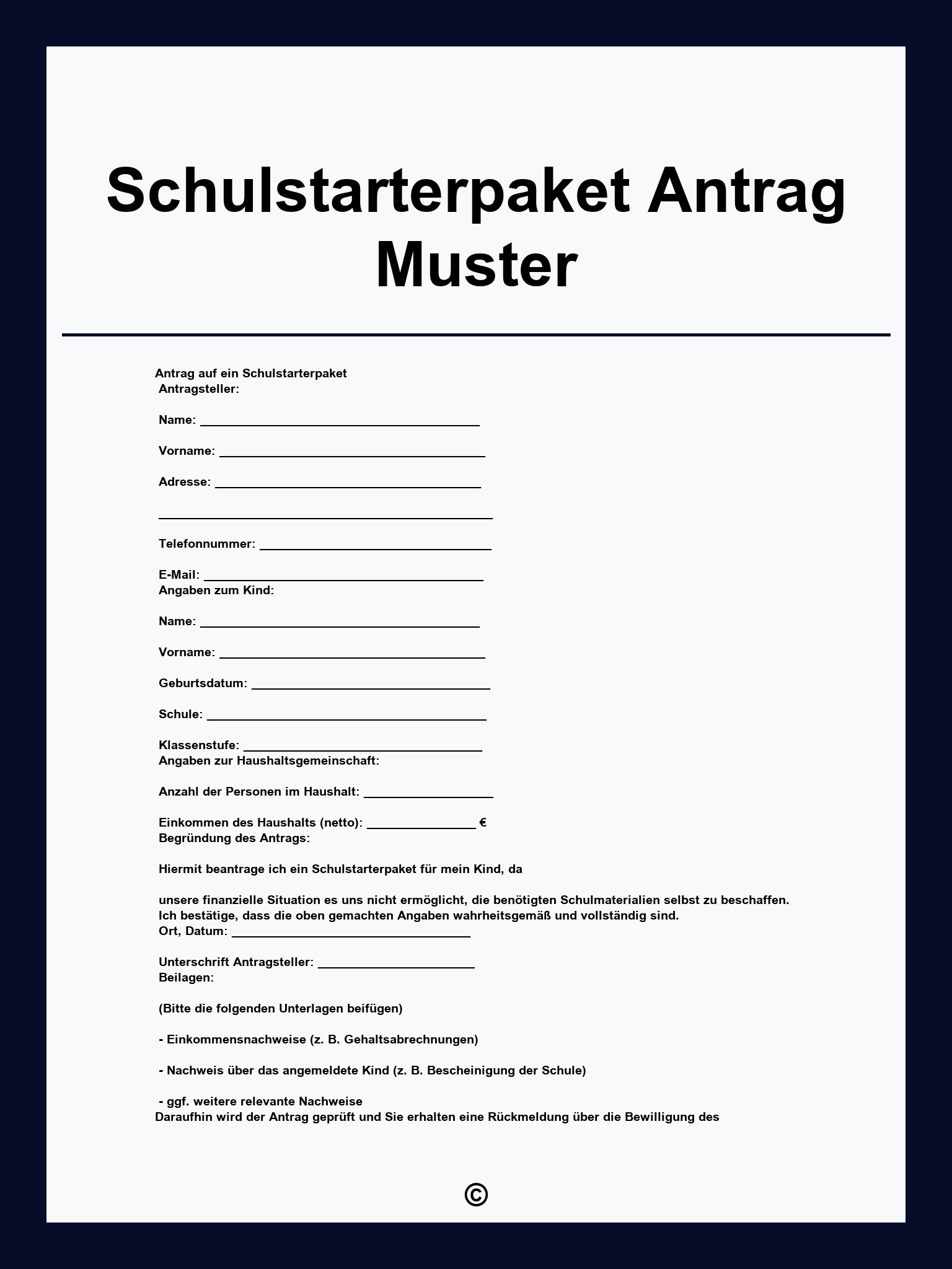 Schulstarterpaket Antrag Muster