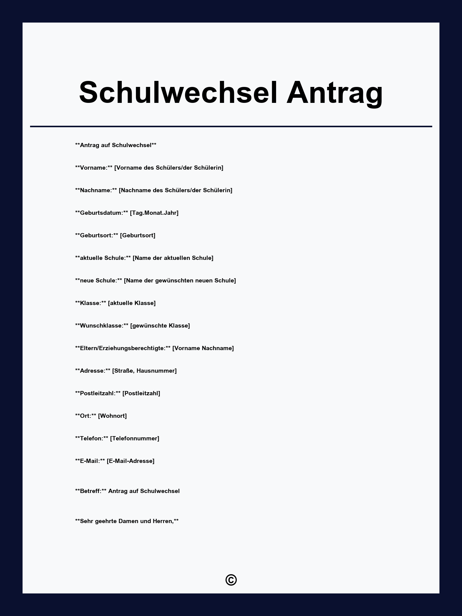 Schulwechsel Antrag